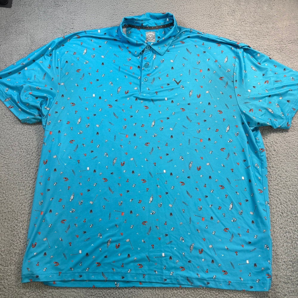 Callaway Opti-Dri Mens 3XLT Teal Blue Golf Equipment Print Polo Shirt RT27787
